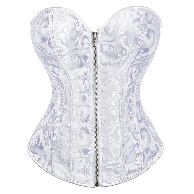 Sexy shaping corset with zipper overbust top black white waist trainer bustier elegant burlesque