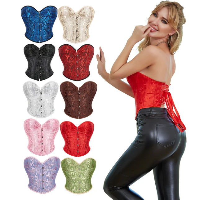 4 Busk Short Torso Overbust Corset Women Floral Jacquard Waist Bustier Crop Top Plus Size
