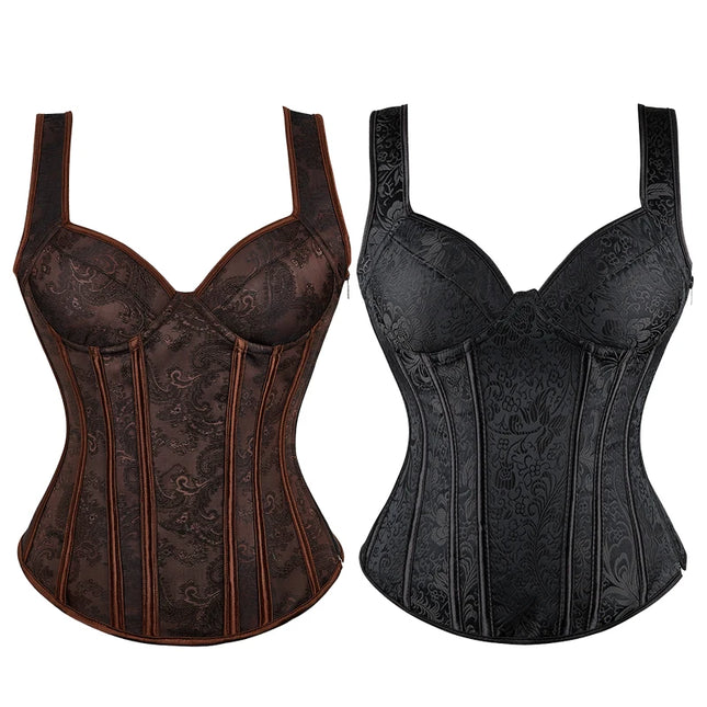 Bustier Top Vest Shaper Overbust Corset Embroidery Flower Burlesque Lingerie Gothic Clothing Corsage