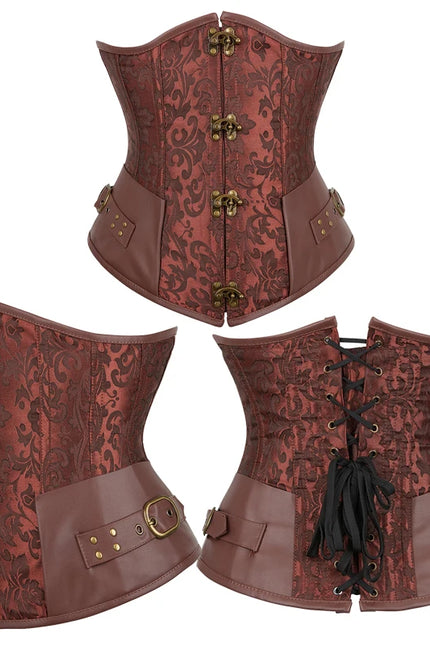 Brown Black Women Steampunk Underbust Waist Cincher Spiral Corset Waist Trainer With Claps #863
