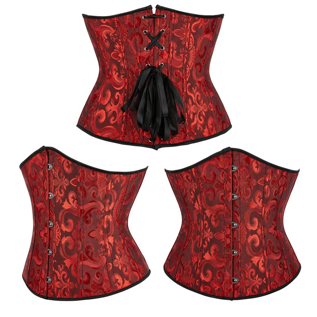 Burlesque Underbust Corset White Black Red Blue Pink Apricot Green Brown Floral Waist Bustier Bauques Plus Size Corselet