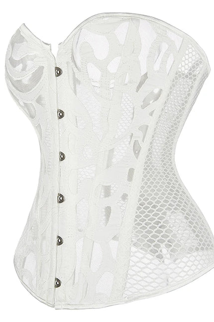 Women Steampunk Corset Hollow Out Mesh Waist Bustier Top Black White Gothic Corselet Basques