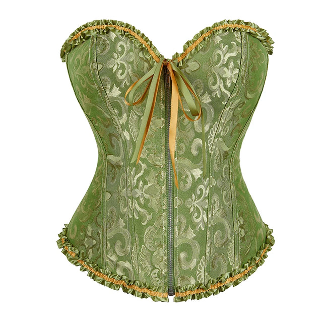Overbust Corset Zipper Waist Bustier Top Black White Brown Pink Beige Red Blue Elegant Basques Corset