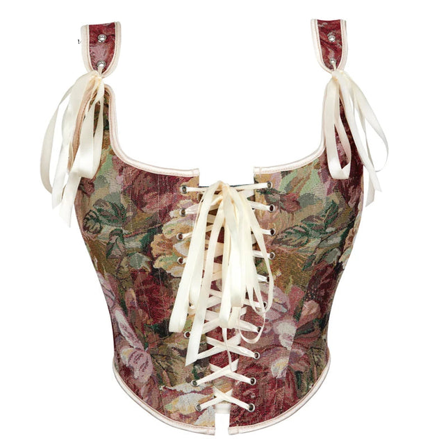 S-xxl printed bandage corsets front renaissance vintage corset for women with lace-up vest boneless