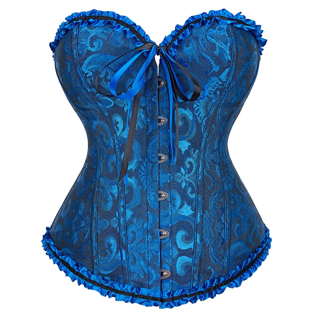 Ladies Vintage Brocade Lace Red Black White Corset Top With Busk And Adjustable Ribbon Sexy Corset