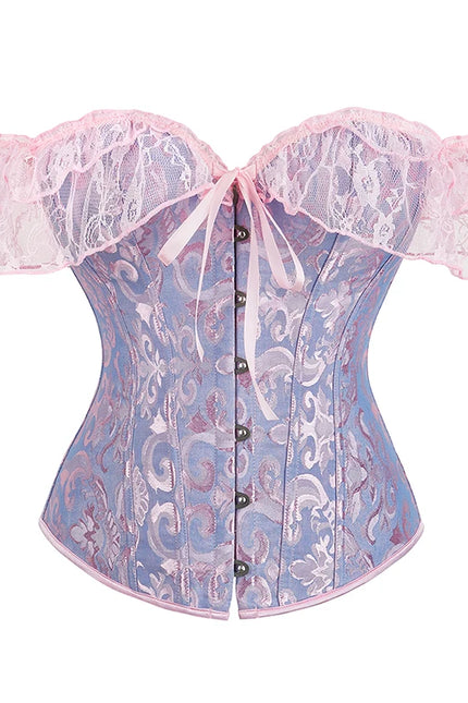 Womens Bustier Corset Lace Up short sleeve sheer corset blouse costume crop top lingerie waist cincher