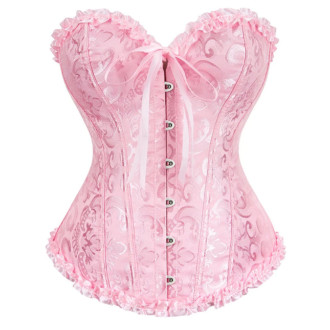 Ladies Vintage Brocade Lace Red Black White Corset Top With Busk And Adjustable Ribbon Sexy Corset
