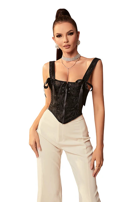 Black Corset Bar Bustier Tank Top Camisole Waist Cincher Summer Shaper Costume