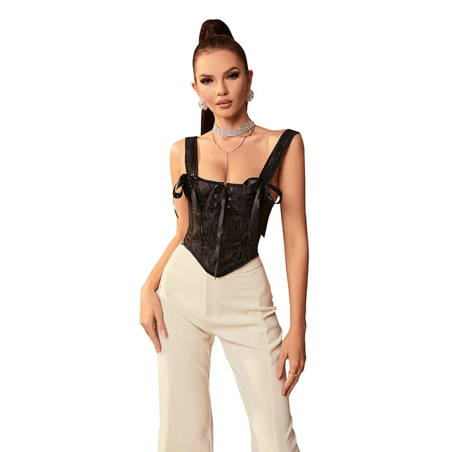 Black Corset Bar Bustier Tank Top Camisole Waist Cincher Summer Shaper Costume
