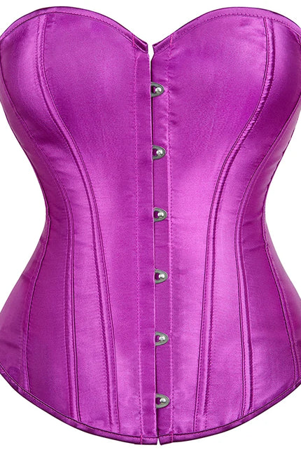 Overbust Corset Satin Black White Purple Red Blue Brown Pink Waist Bustier Top Lace-up Corset Body Shaper