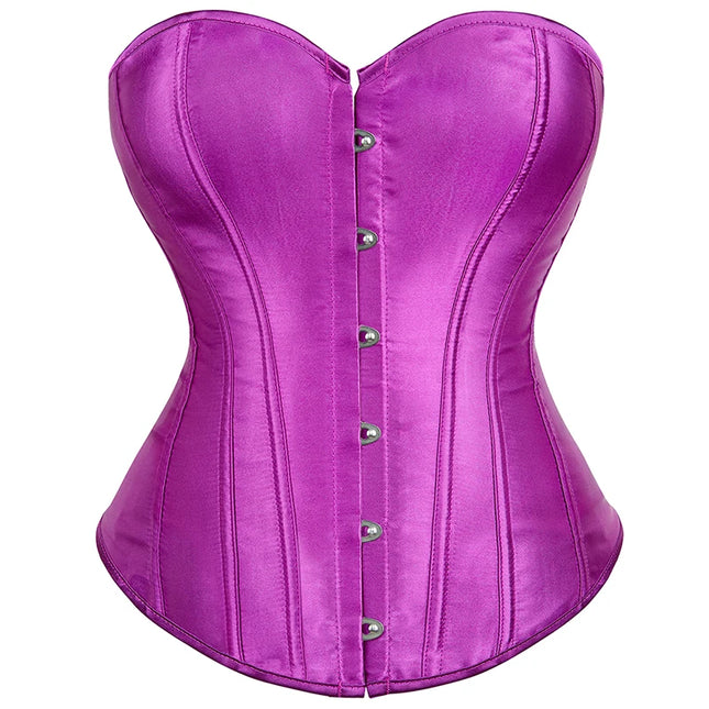 Overbust Corset Satin Black White Purple Red Blue Brown Pink Waist Bustier Top Lace-up Corset Body Shaper