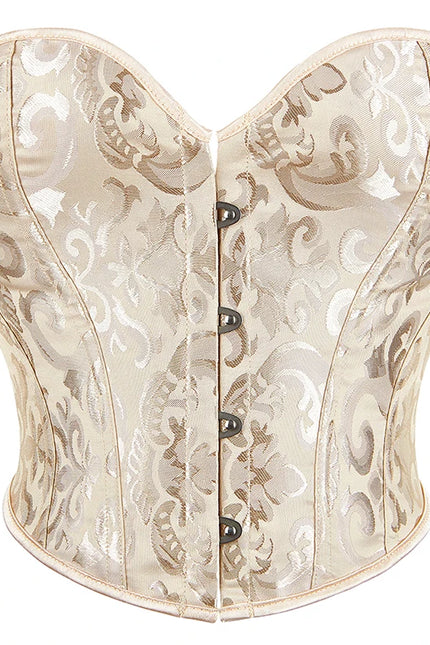 4 Busk Short Torso Overbust Corset Women Floral Jacquard Waist Bustier Crop Top Plus Size