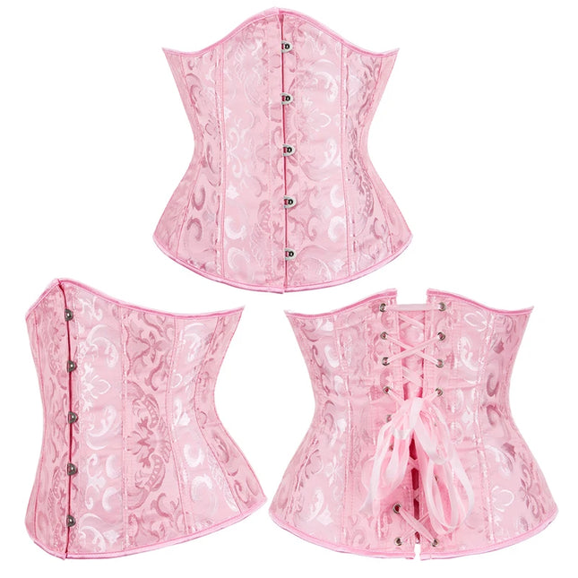 Burlesque Underbust Corset White Black Red Blue Pink Apricot Green Brown Floral Waist Bustier Bauques Plus Size Corselet