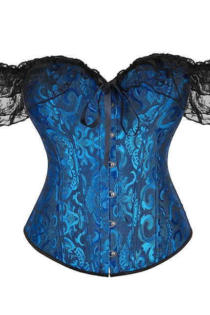 Womens Bustier Corset Lace Up short sleeve sheer corset blouse costume crop top lingerie waist cincher