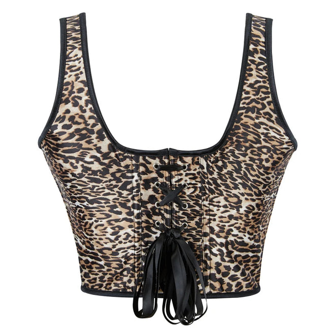 10 Piece Fishbone Support Pajama Dresses Women Sexy Lingerie Chest Binders Bodycon Straps Leopard Corset with Hooks