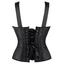 Women's Corset With Straps Black Brown Overbust Corset Floral Jacquard Corset Zipper Gothic Steampunk Bustier Top