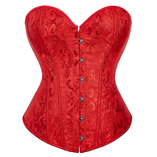 Women Sexy Floral Corset Top Overbust Exotic Vintage Jacquard Bustier Slim Body Shaper Lace Up Corselet Lingerie Plus Size