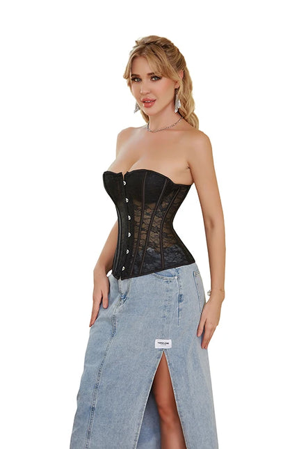 Breathable Overbust Corset Hollow Out Flower Mesh Waist Bustier Top Corset Lingerie