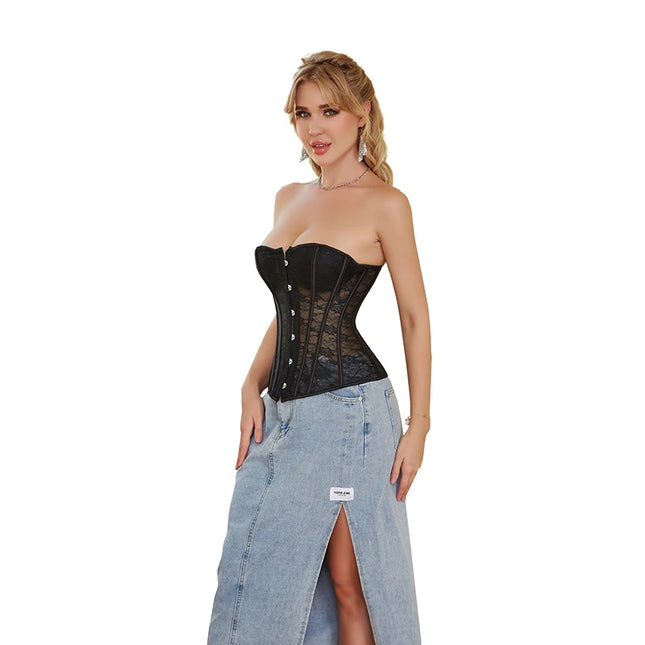 Breathable Overbust Corset Hollow Out Flower Mesh Waist Bustier Top Corset Lingerie