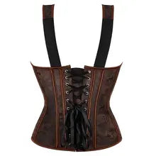 Women's Corset With Straps Black Brown Overbust Corset Floral Jacquard Corset Zipper Gothic Steampunk Bustier Top