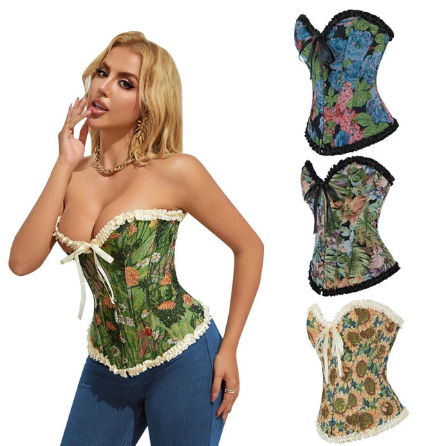 Vintage Printed Renaissance Corset Top for Women