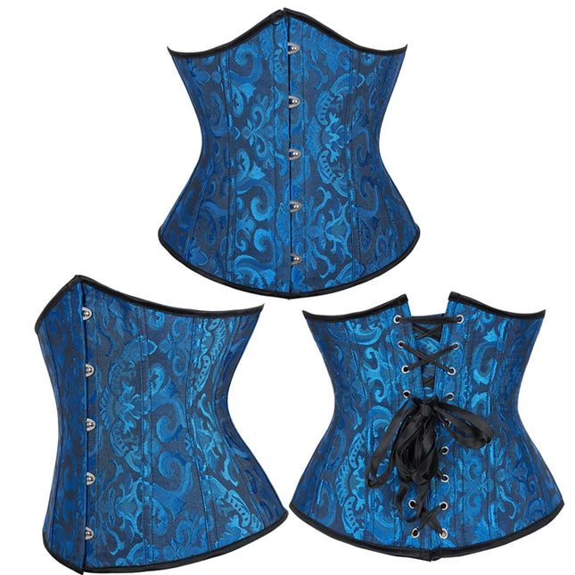 Burlesque Underbust Corset White Black Red Blue Pink Apricot Green Brown Floral Waist Bustier Bauques Plus Size Corselet