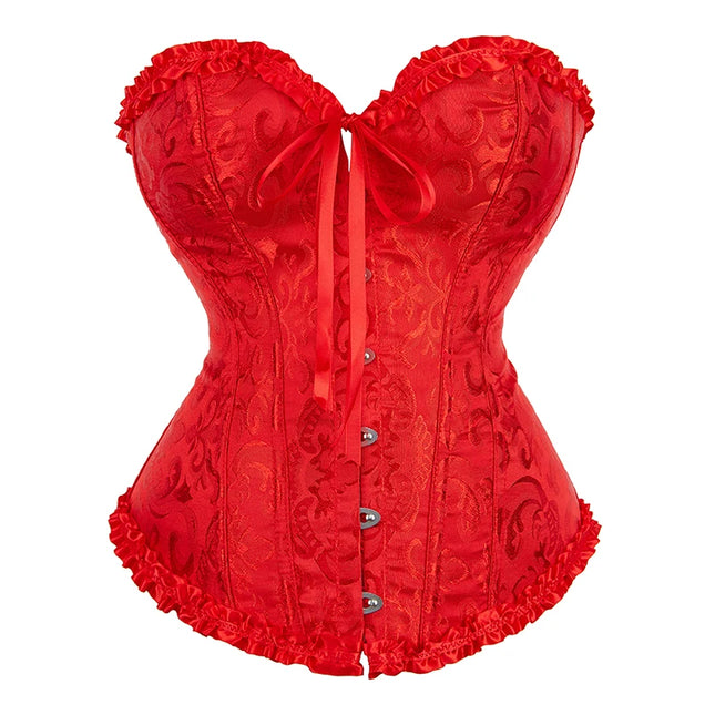 Ladies Vintage Brocade Lace Red Black White Corset Top With Busk And Adjustable Ribbon Sexy Corset