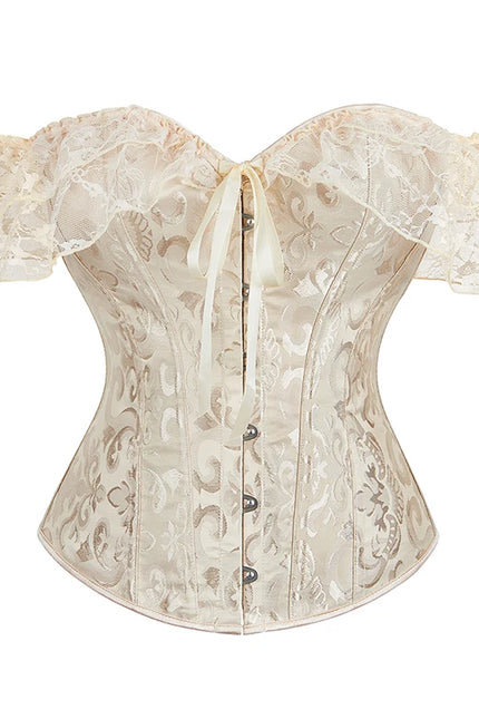 Womens Bustier Corset Lace Up short sleeve sheer corset blouse costume crop top lingerie waist cincher