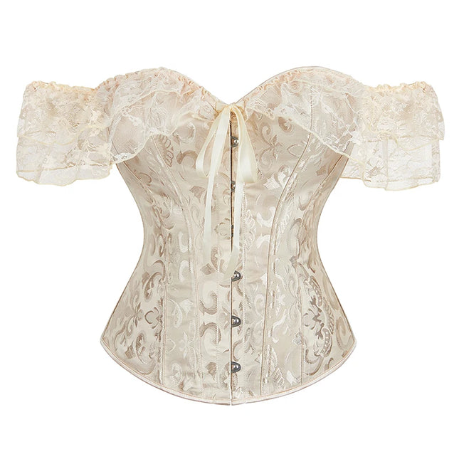 Womens Bustier Corset Lace Up short sleeve sheer corset blouse costume crop top lingerie waist cincher