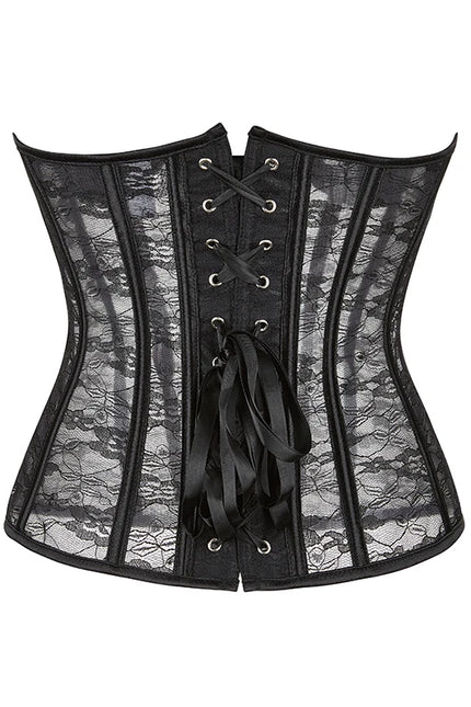 Breathable Overbust Corset Hollow Out Flower Mesh Waist Bustier Top Corset Lingerie