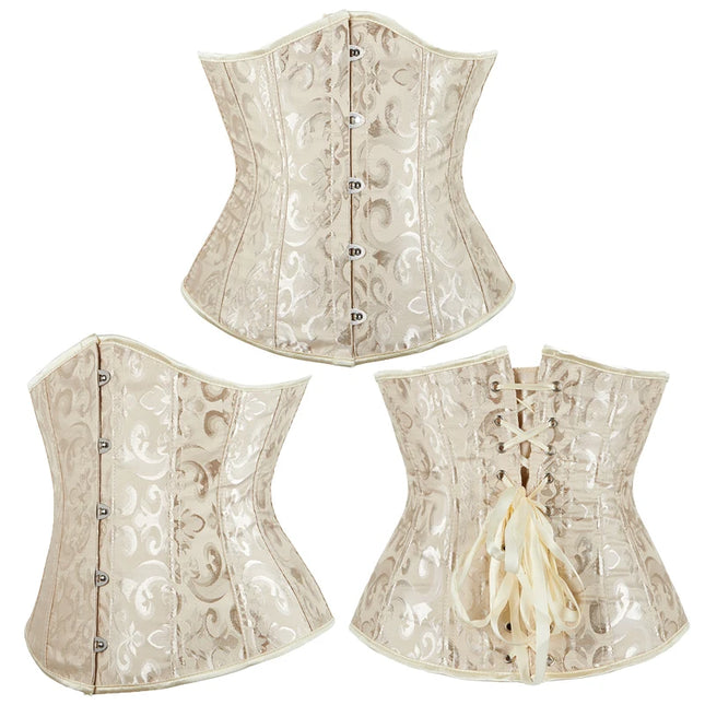 Burlesque Underbust Corset White Black Red Blue Pink Apricot Green Brown Floral Waist Bustier Bauques Plus Size Corselet