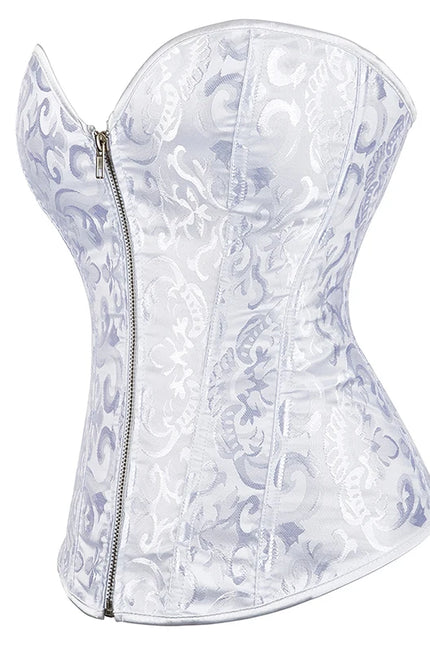 Sexy shaping corset with zipper overbust top black white waist trainer bustier elegant burlesque