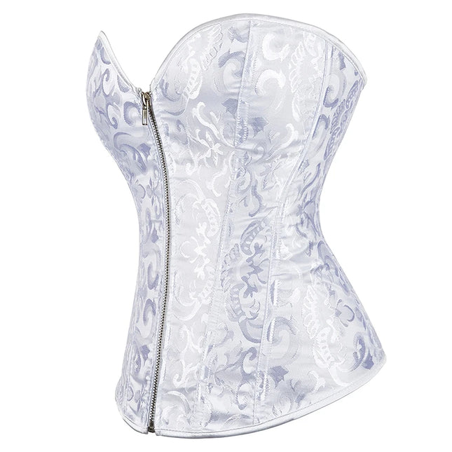Sexy shaping corset with zipper overbust top black white waist trainer bustier elegant burlesque