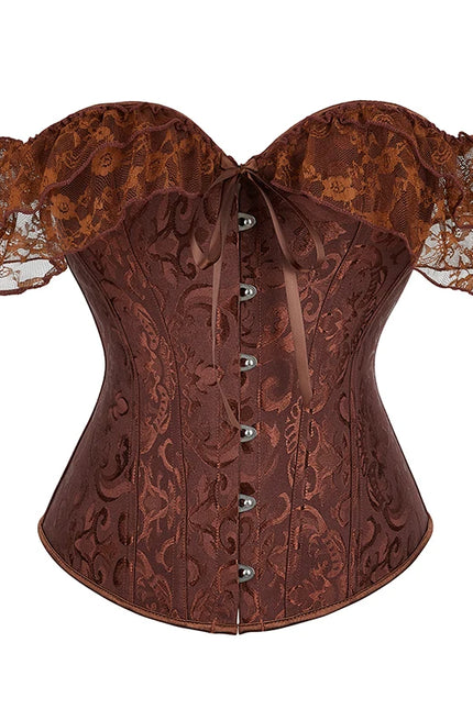 Womens Bustier Corset Lace Up short sleeve sheer corset blouse costume crop top lingerie waist cincher