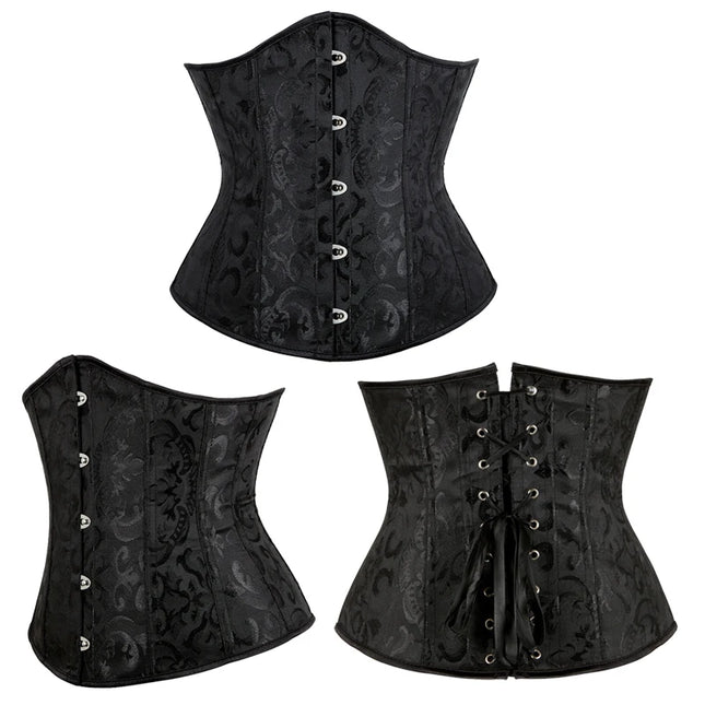 Burlesque Underbust Corset White Black Red Blue Pink Apricot Green Brown Floral Waist Bustier Bauques Plus Size Corselet