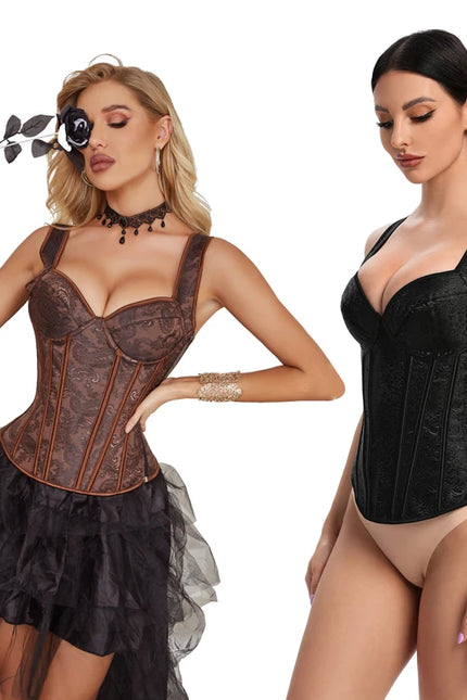 Bustier Top Vest Shaper Overbust Corset Embroidery Flower Burlesque Lingerie Gothic Clothing Corsage