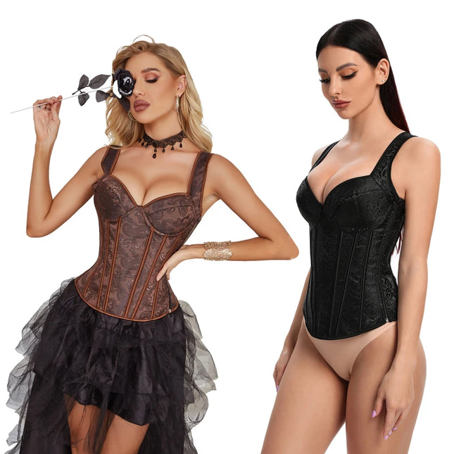 Bustier Top Vest Shaper Overbust Corset Embroidery Flower Burlesque Lingerie Gothic Clothing Corsage