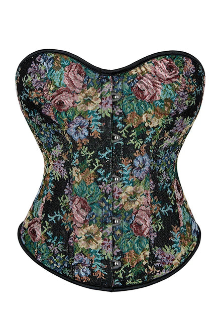 Front 5-busk closure denim jeans fabric strapless renaissance corset women plain lace-up corset top green