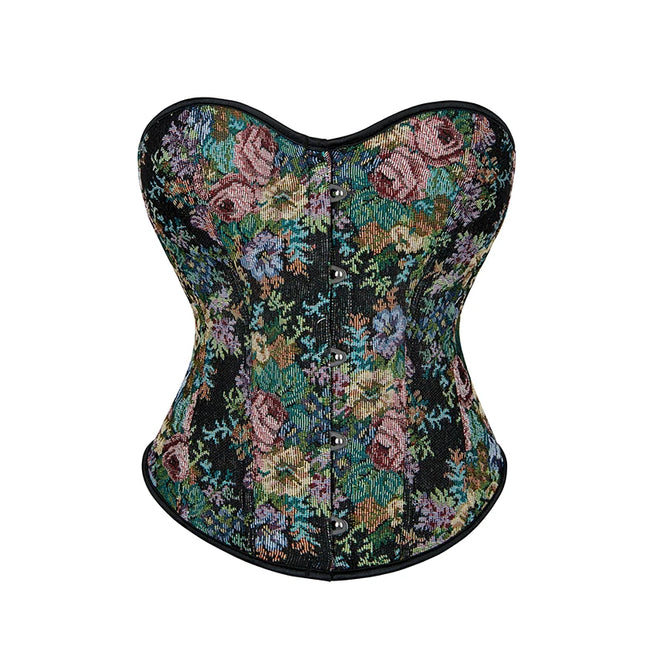Front 5-busk closure denim jeans fabric strapless renaissance corset women plain lace-up corset top green