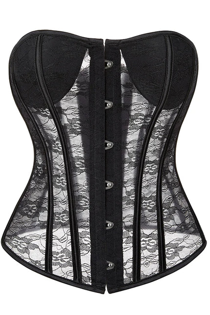 Breathable Overbust Corset Hollow Out Flower Mesh Waist Bustier Top Corset Lingerie