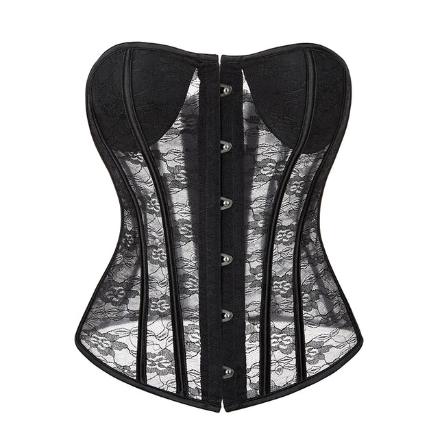 Breathable Overbust Corset Hollow Out Flower Mesh Waist Bustier Top Corset Lingerie