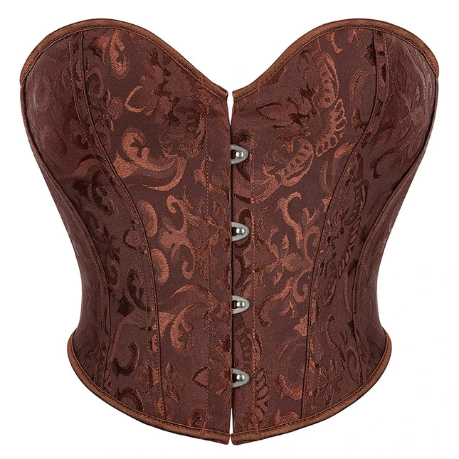 4 Busk Short Torso Overbust Corset Women Floral Jacquard Waist Bustier Crop Top Plus Size