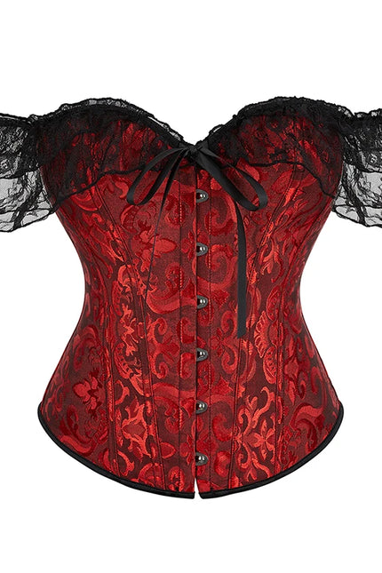 Womens Bustier Corset Lace Up short sleeve sheer corset blouse costume crop top lingerie waist cincher