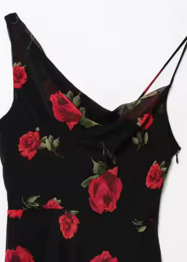 Black Red Color Floral Print Dress