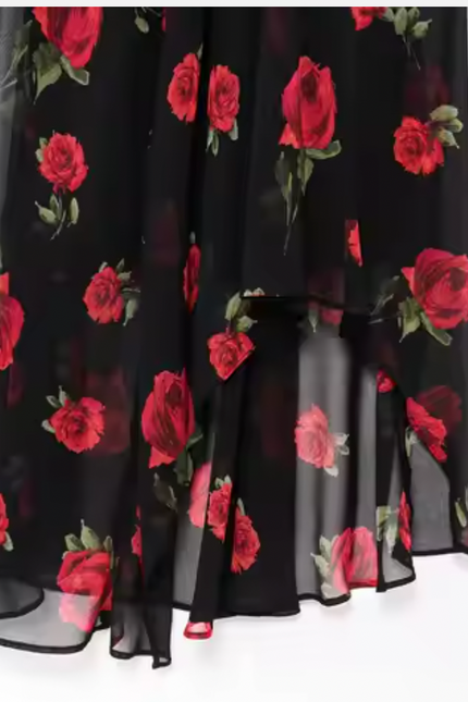 Black Red Color Floral Print Dress