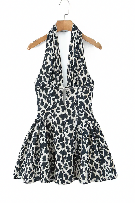 Floral Print Sleeveless Causal Mini Halter Dress