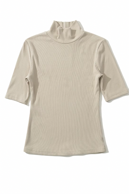 Stand Collar Short Sleeve Solid Knitted Casual Top