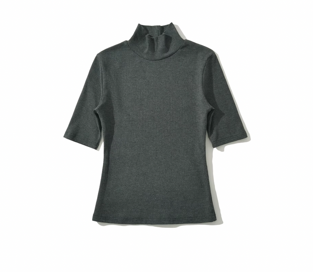 Stand Collar Short Sleeve Solid Knitted Casual Top
