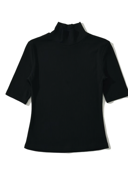 Stand Collar Short Sleeve Solid Knitted Casual Top
