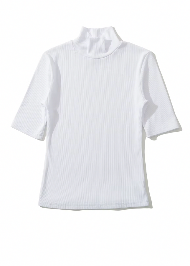 Stand Collar Short Sleeve Solid Knitted Casual Top